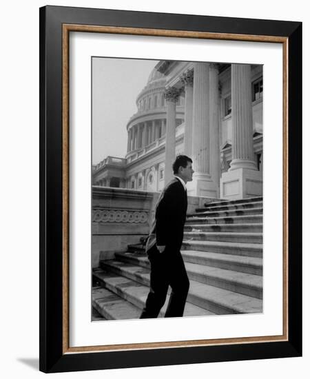 Senator Edward M. Kennedy Walking Up Steps of Senate Wing-John Dominis-Framed Photographic Print