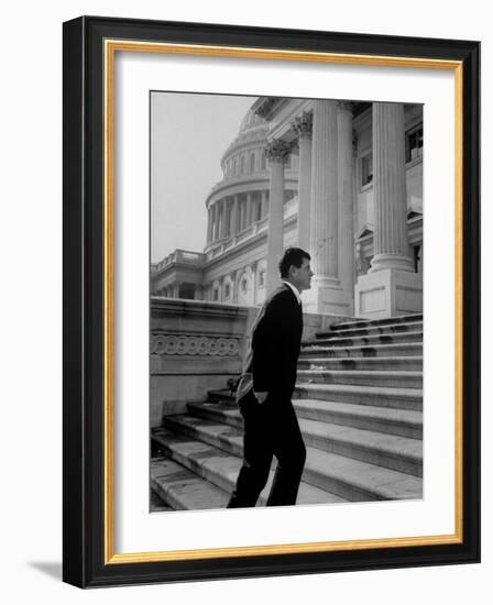 Senator Edward M. Kennedy Walking Up Steps of Senate Wing-John Dominis-Framed Photographic Print