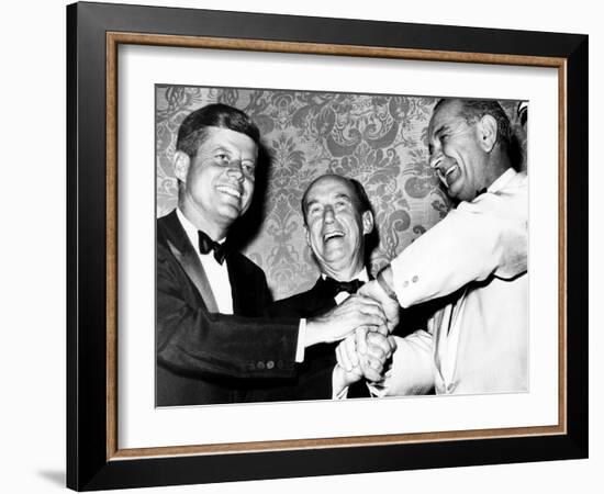 Senator John F. Kennedy, Adlai Stevenson, Senate Majority Leader Lyndon Johnson, 1960-null-Framed Photo