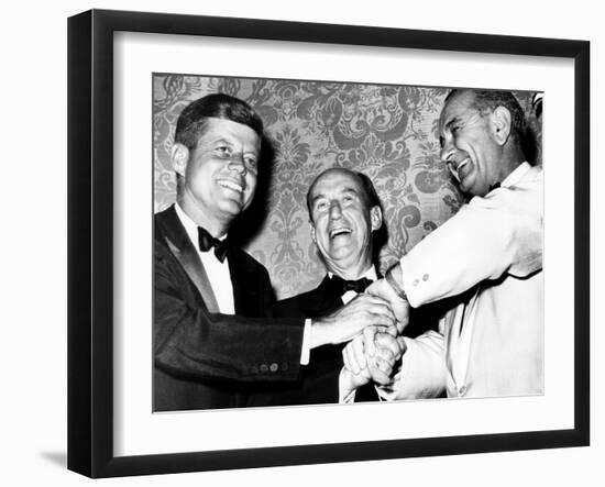 Senator John F. Kennedy, Adlai Stevenson, Senate Majority Leader Lyndon Johnson, 1960-null-Framed Photo