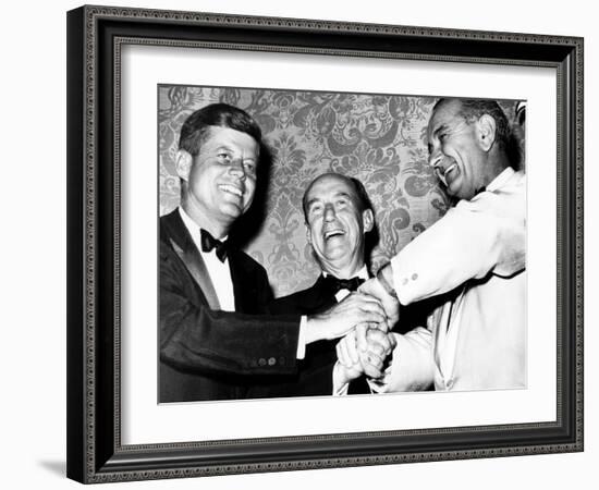 Senator John F. Kennedy, Adlai Stevenson, Senate Majority Leader Lyndon Johnson, 1960-null-Framed Photo