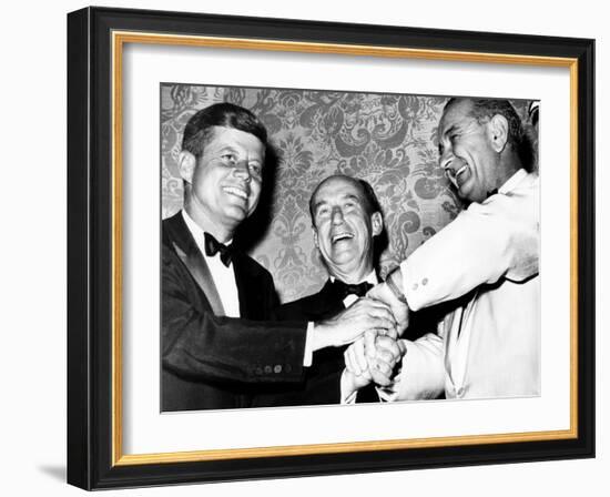 Senator John F. Kennedy, Adlai Stevenson, Senate Majority Leader Lyndon Johnson, 1960-null-Framed Photo