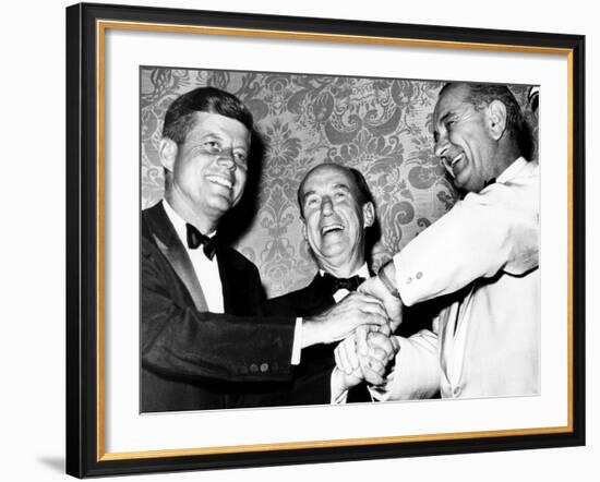 Senator John F. Kennedy, Adlai Stevenson, Senate Majority Leader Lyndon Johnson, 1960-null-Framed Photo