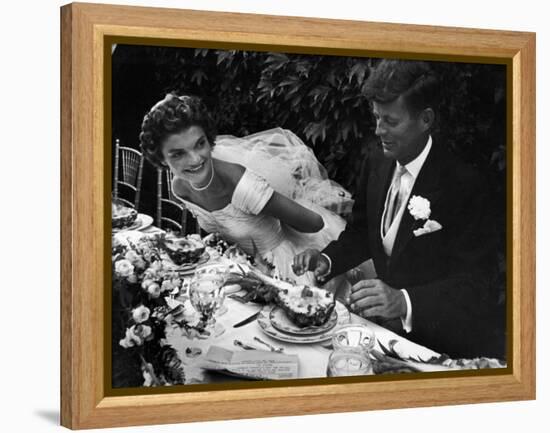 Senator John F. Kennedy and Bride Jacqueline Enjoying Dinner at Their Outdoor Wedding Celebration-Lisa Larsen-Framed Premier Image Canvas