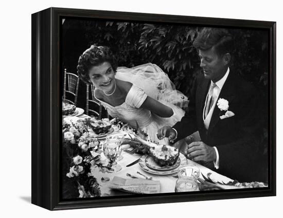 Senator John F. Kennedy and Bride Jacqueline Enjoying Dinner at Their Outdoor Wedding Celebration-Lisa Larsen-Framed Premier Image Canvas