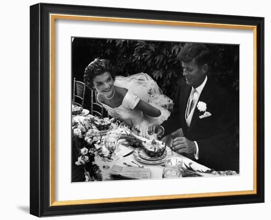 Senator John F. Kennedy and Bride Jacqueline Enjoying Dinner at Their Outdoor Wedding Celebration-Lisa Larsen-Framed Photographic Print