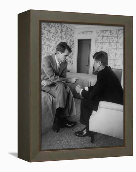 Senator John F. Kennedy and Brother Robert F. Kennedy Conferring in Hotel Suite During Convention-Hank Walker-Framed Premier Image Canvas