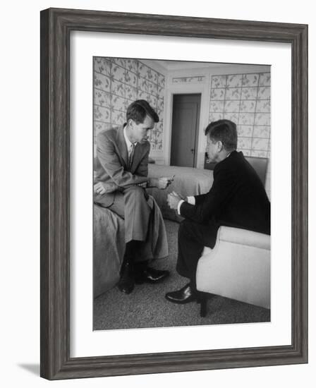 Senator John F. Kennedy and Brother Robert F. Kennedy Conferring in Hotel Suite During Convention-Hank Walker-Framed Photographic Print