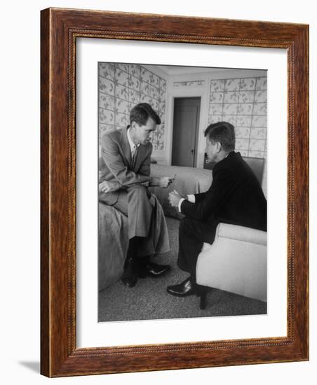 Senator John F. Kennedy and Brother Robert F. Kennedy Conferring in Hotel Suite During Convention-Hank Walker-Framed Photographic Print