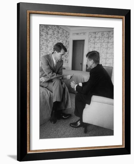 Senator John F. Kennedy and Brother Robert F. Kennedy Conferring in Hotel Suite During Convention-Hank Walker-Framed Photographic Print