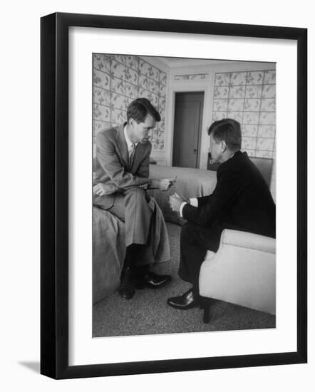 Senator John F. Kennedy and Brother Robert F. Kennedy Conferring in Hotel Suite During Convention-Hank Walker-Framed Photographic Print