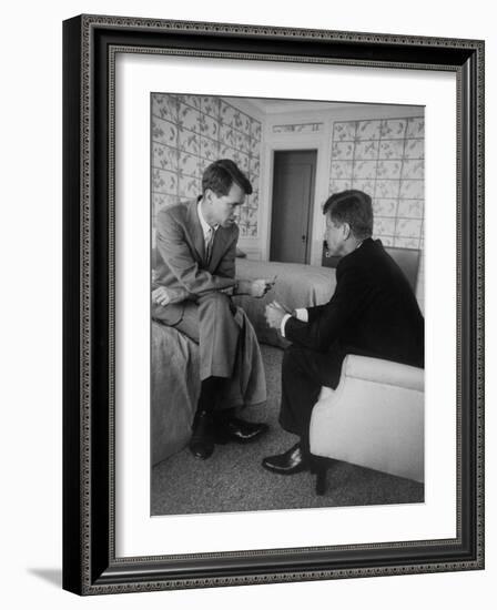 Senator John F. Kennedy and Brother Robert F. Kennedy Conferring in Hotel Suite During Convention-Hank Walker-Framed Photographic Print