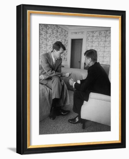 Senator John F. Kennedy and Brother Robert F. Kennedy Conferring in Hotel Suite During Convention-Hank Walker-Framed Photographic Print