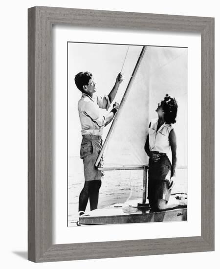 Senator John F Kennedy and Fiancée Miss Jacqueline Bouvier of Newport, Jun 26, 1953-null-Framed Photo