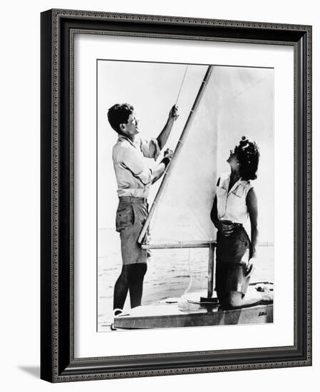 Senator John F Kennedy and Fiancée Miss Jacqueline Bouvier of Newport, Jun 26, 1953-null-Framed Photo