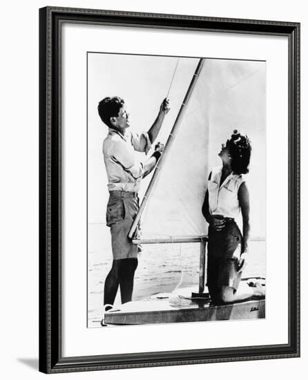 Senator John F Kennedy and Fiancée Miss Jacqueline Bouvier of Newport, Jun 26, 1953-null-Framed Photo