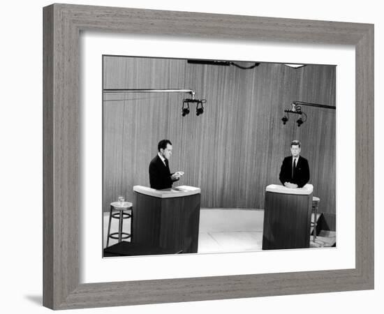 Senator John F. Kennedy and Vice President Richard M. Nixon, During 4th Nixon Kennedy TV Debate-Joe Scherschel-Framed Photographic Print