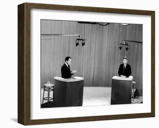 Senator John F. Kennedy and Vice President Richard M. Nixon, During 4th Nixon Kennedy TV Debate-Joe Scherschel-Framed Photographic Print