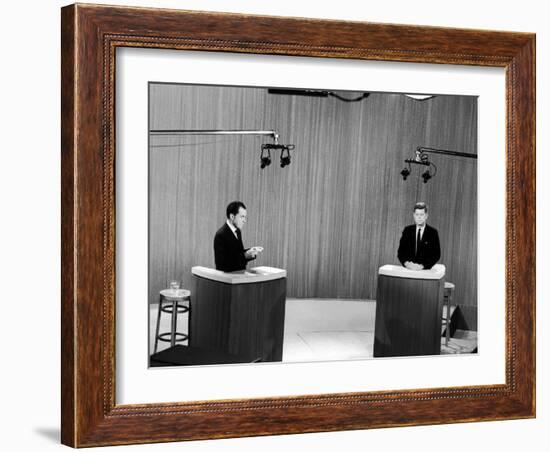 Senator John F. Kennedy and Vice President Richard M. Nixon, During 4th Nixon Kennedy TV Debate-Joe Scherschel-Framed Photographic Print