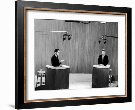 Senator John F. Kennedy and Vice President Richard M. Nixon, During 4th Nixon Kennedy TV Debate-Joe Scherschel-Framed Photographic Print