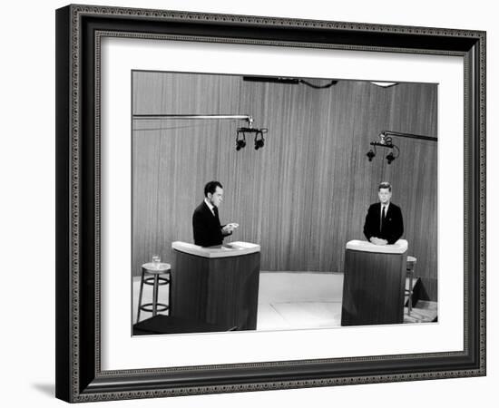 Senator John F. Kennedy and Vice President Richard M. Nixon, During 4th Nixon Kennedy TV Debate-Joe Scherschel-Framed Photographic Print