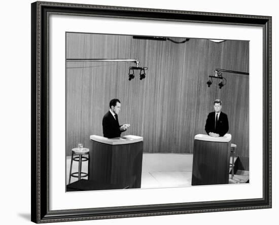 Senator John F. Kennedy and Vice President Richard M. Nixon, During 4th Nixon Kennedy TV Debate-Joe Scherschel-Framed Photographic Print