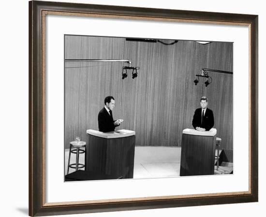 Senator John F. Kennedy and Vice President Richard M. Nixon, During 4th Nixon Kennedy TV Debate-Joe Scherschel-Framed Photographic Print