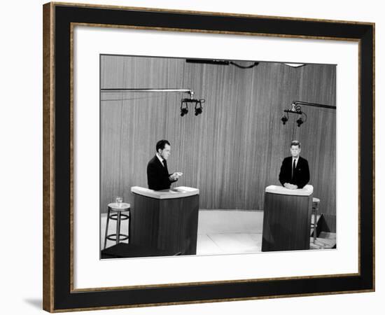 Senator John F. Kennedy and Vice President Richard M. Nixon, During 4th Nixon Kennedy TV Debate-Joe Scherschel-Framed Photographic Print