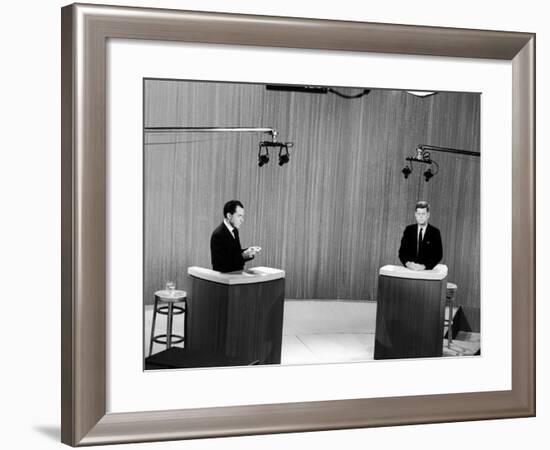 Senator John F. Kennedy and Vice President Richard M. Nixon, During 4th Nixon Kennedy TV Debate-Joe Scherschel-Framed Photographic Print