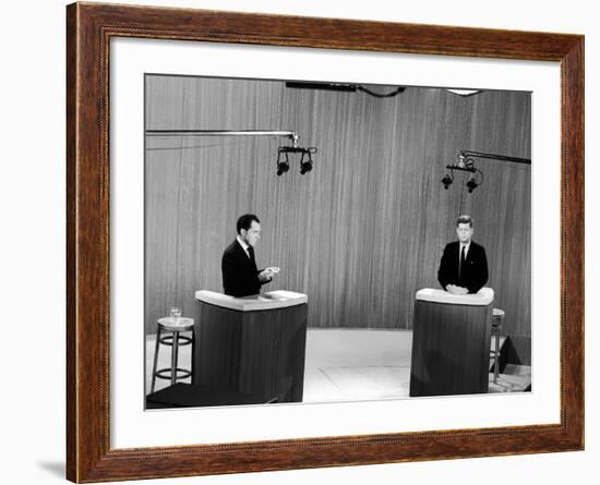 Senator John F. Kennedy and Vice President Richard M. Nixon, During 4th Nixon Kennedy TV Debate-Joe Scherschel-Framed Photographic Print