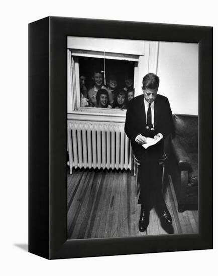 Senator John F. Kennedy Checking over Speech During His Presidential Campaign-Paul Schutzer-Framed Premier Image Canvas