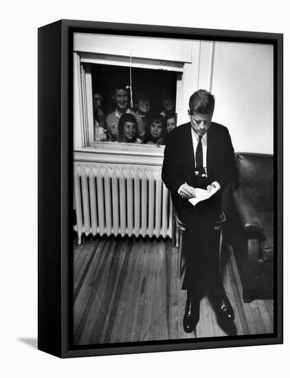 Senator John F. Kennedy Checking over Speech During His Presidential Campaign-Paul Schutzer-Framed Premier Image Canvas