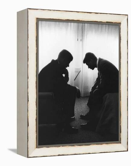 Senator John F Kennedy Conferring with His Brother and Campaign Organizer Bobby Kennedy-null-Framed Premier Image Canvas