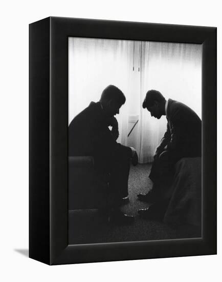 Senator John F Kennedy Conferring with His Brother and Campaign Organizer Bobby Kennedy-null-Framed Premier Image Canvas