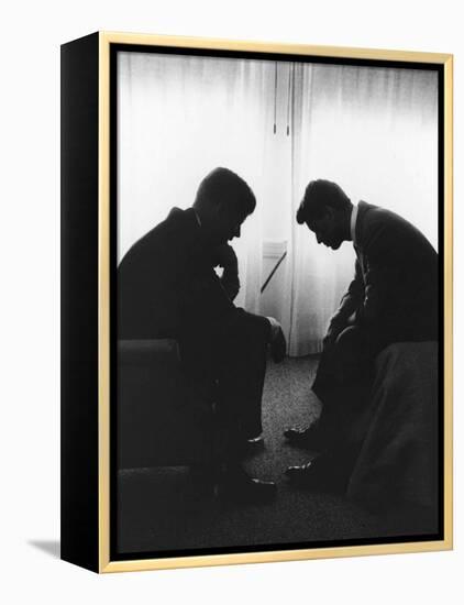 Senator John F Kennedy Conferring with His Brother and Campaign Organizer Bobby Kennedy-null-Framed Premier Image Canvas