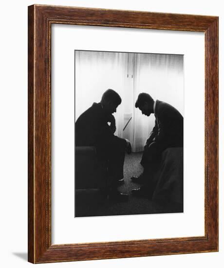 Senator John F Kennedy Conferring with His Brother and Campaign Organizer Bobby Kennedy-null-Framed Premium Photographic Print