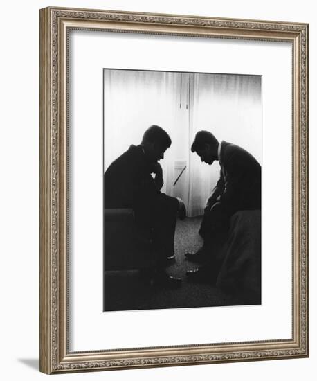 Senator John F Kennedy Conferring with His Brother and Campaign Organizer Bobby Kennedy-null-Framed Premium Photographic Print