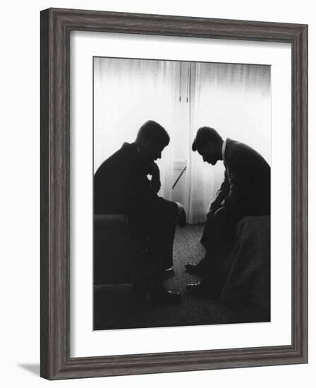 Senator John F Kennedy Conferring with His Brother and Campaign Organizer Bobby Kennedy-null-Framed Photographic Print