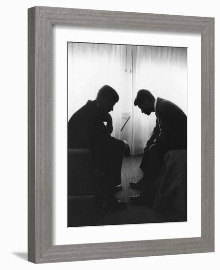 Senator John F Kennedy Conferring with His Brother and Campaign Organizer Bobby Kennedy-null-Framed Photographic Print