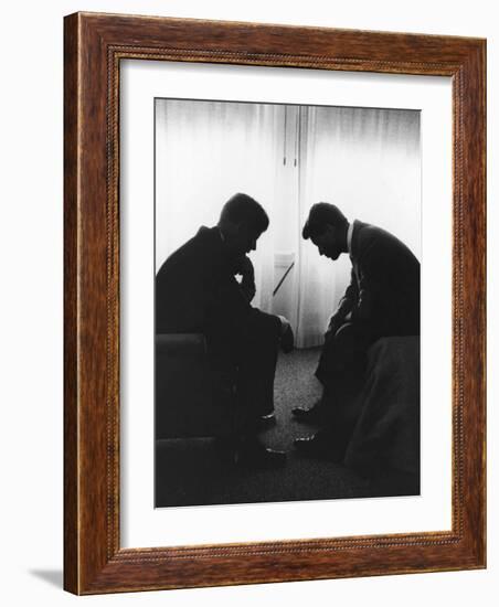 Senator John F Kennedy Conferring with His Brother and Campaign Organizer Bobby Kennedy-null-Framed Photographic Print