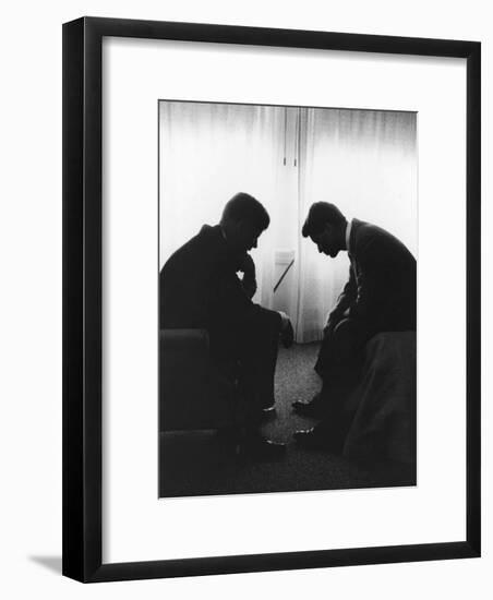 Senator John F Kennedy Conferring with His Brother and Campaign Organizer Bobby Kennedy-null-Framed Photographic Print