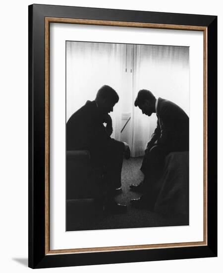 Senator John F Kennedy Conferring with His Brother and Campaign Organizer Bobby Kennedy-null-Framed Photographic Print