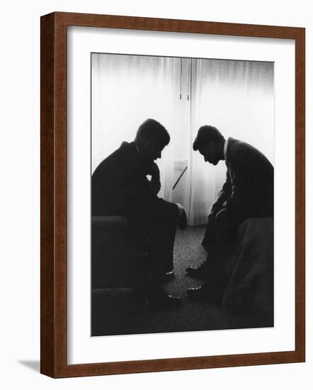 Senator John F Kennedy Conferring with His Brother and Campaign Organizer Bobby Kennedy-null-Framed Photographic Print