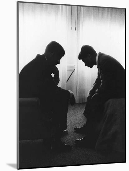 Senator John F Kennedy Conferring with His Brother and Campaign Organizer Bobby Kennedy-null-Mounted Photographic Print