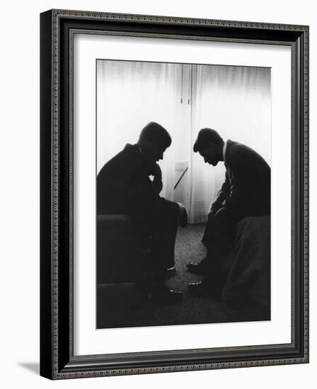 Senator John F Kennedy Conferring with His Brother and Campaign Organizer Bobby Kennedy-null-Framed Photographic Print