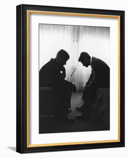 Senator John F Kennedy Conferring with His Brother and Campaign Organizer Bobby Kennedy-null-Framed Photographic Print