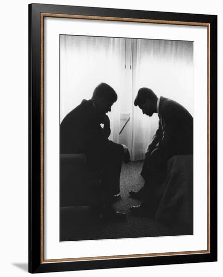 Senator John F Kennedy Conferring with His Brother and Campaign Organizer Bobby Kennedy-null-Framed Photographic Print