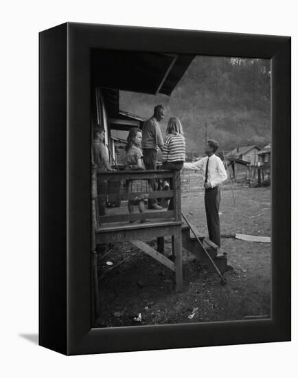 Senator John F. Kennedy Greeting Rural Family While Campaigning For President-Hank Walker-Framed Premier Image Canvas