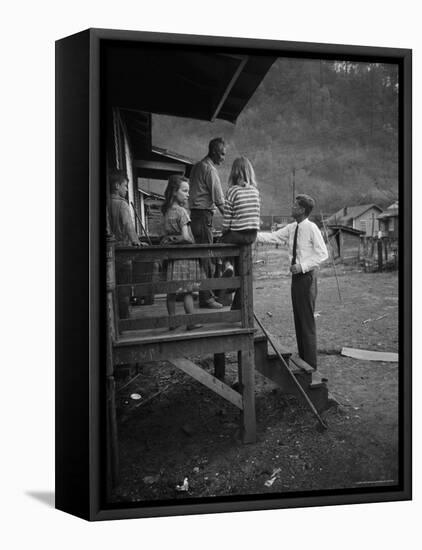 Senator John F. Kennedy Greeting Rural Family While Campaigning For President-Hank Walker-Framed Premier Image Canvas