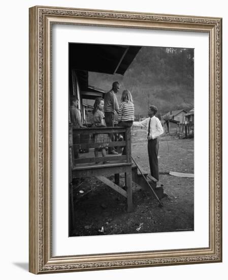 Senator John F. Kennedy Greeting Rural Family While Campaigning For President-Hank Walker-Framed Photographic Print